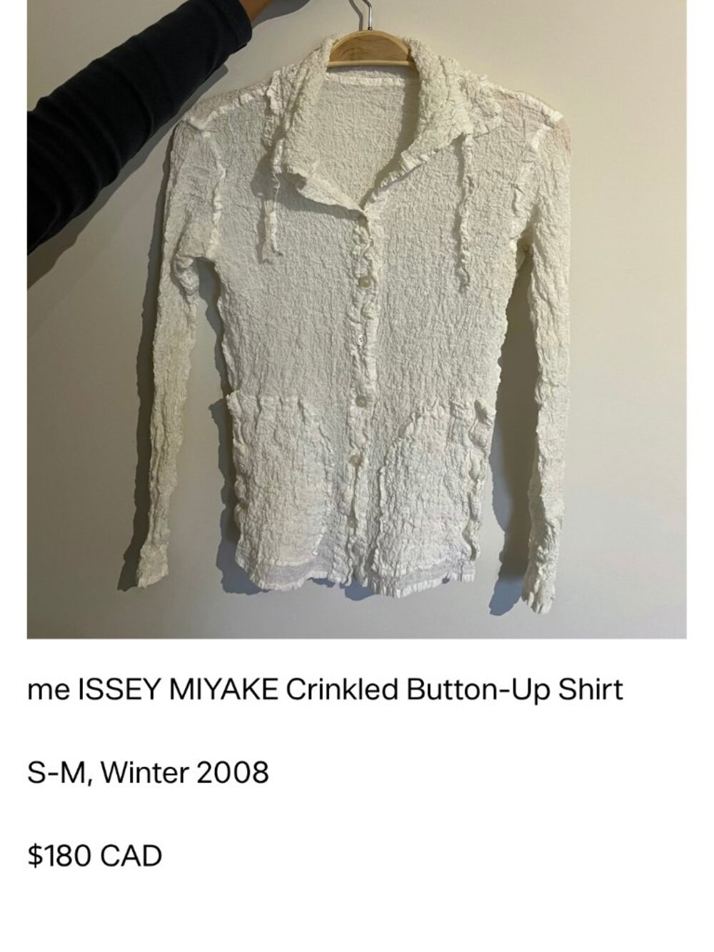 me ISSEY MIYAKE Winter 2008 White Crinkled Button Up Shirt S-M
